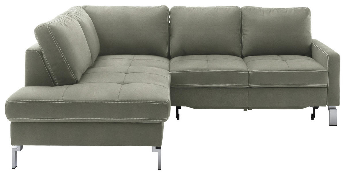 ECKSOFA in Mikrofaser Grau, Grün  200/229 cm  - Chromfarben/Beige, Design, Textil/Metall (200/229cm) - Pure Home Lifestyle