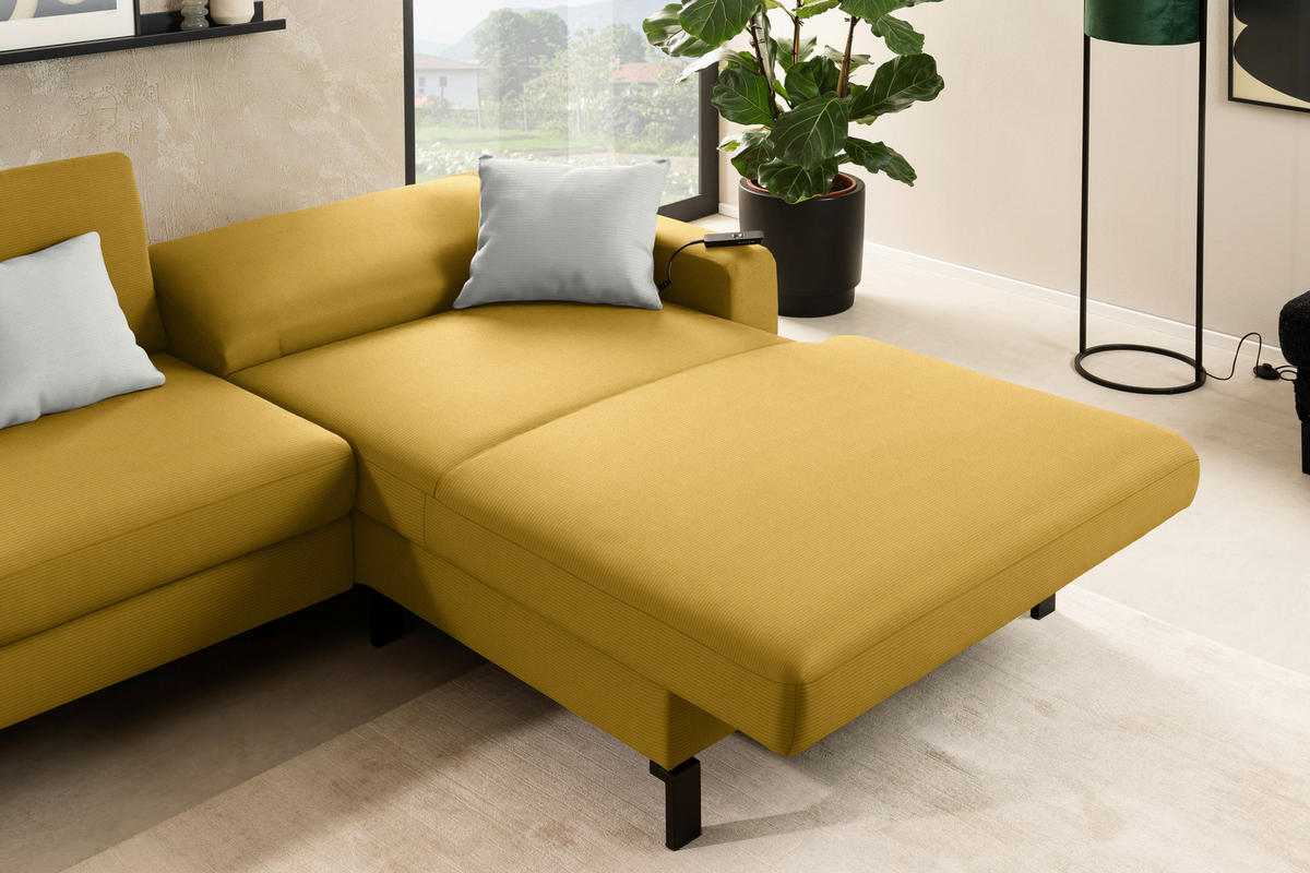 ECKSOFA Cord Goldfarben  - Goldfarben/Schwarz, Design, Textil/Metall (298/185cm) - Pure Home Lifestyle
