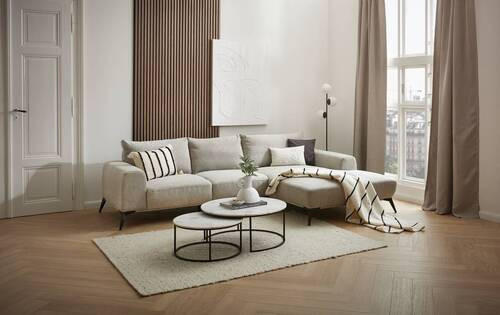 ECKSOFA Braun Webstoff  - Schwarz/Braun, Design, Textil/Metall (298/187cm) - Stylife