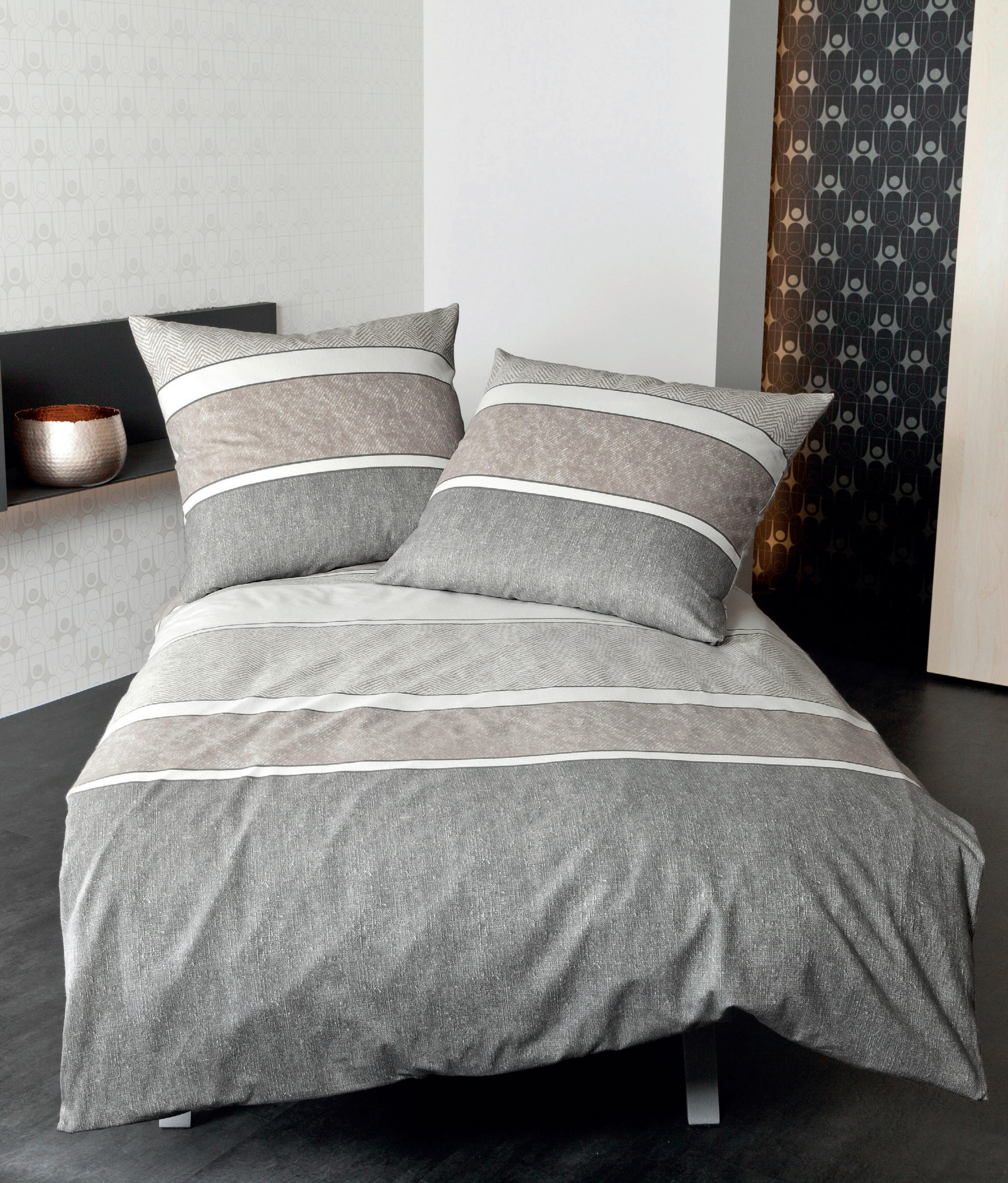POVLEČENÍ, satén, šedá, pískové barvy, světle hnědá, 135/200 cm - šedá/pískové barvy, Design, textil (135/200cm) - Janine