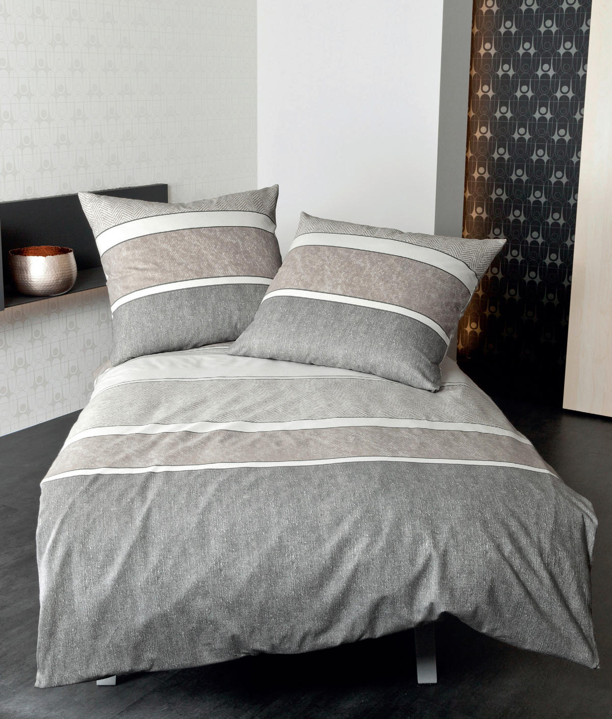 POVLEČENÍ, satén, šedá, pískové barvy, světle hnědá, 135/200 cm - šedá/pískové barvy, Design, textil (135/200cm) - Janine