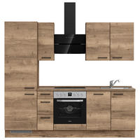 BUCĂTĂRIE FĂRĂ ELECTROCASNICE  - stejar închis la culoare/negru, Modern, metal/material pe bază de lemn (240cm) - Nobilia