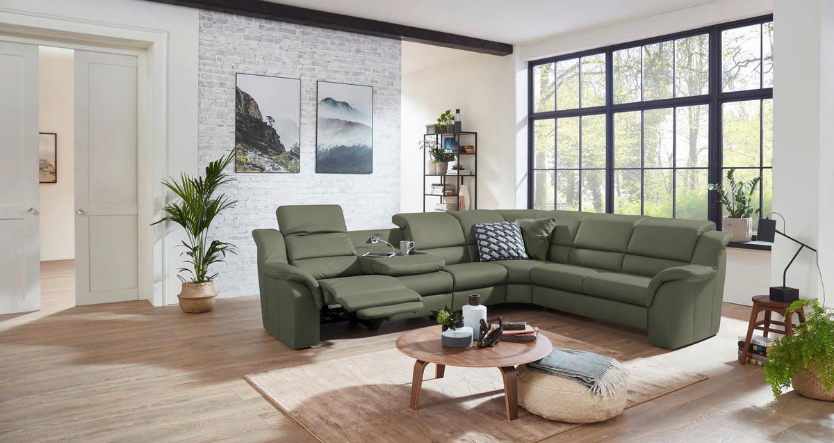 ECKSOFA  in Echtleder Schilfgrün  324/260 cm  - Schilfgrün/Chromfarben, KONVENTIONELL, Leder/Kunststoff (324/260cm) - Cantus