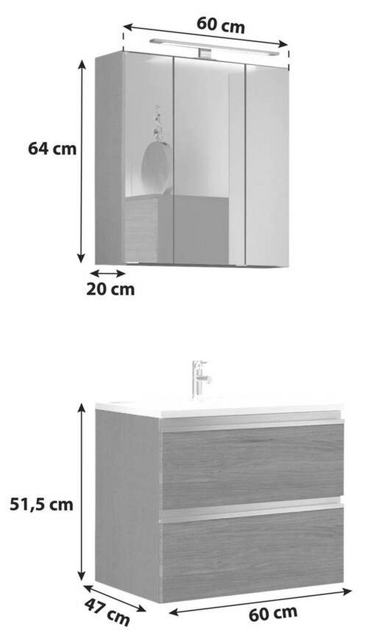 BADEZIMMER  in 60 cm  - Eichefarben/Silberfarben, Basics, Holzwerkstoff/Stein (60cm) - Held