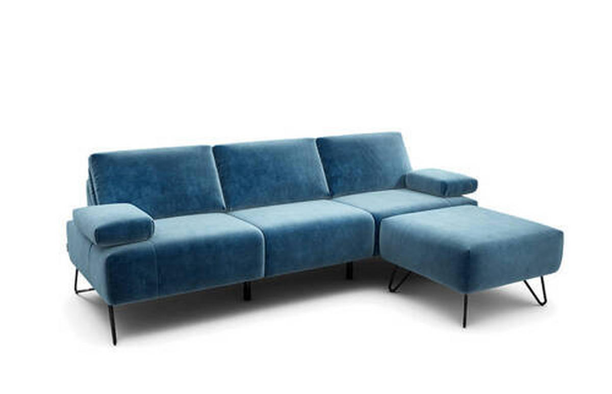 3-SITZER-SOFA in Samt Blau  - Blau/Schwarz, Design, Textil/Metall (234-264/85/86-94cm) - SENSOO
