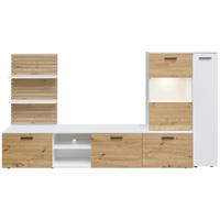 WOHNWAND  in Weiß, Eiche Artisan  250/135/38 cm  - Anthrazit/Schwarz, Design, Glas/Holzwerkstoff (250/135/38cm) - MID.YOU