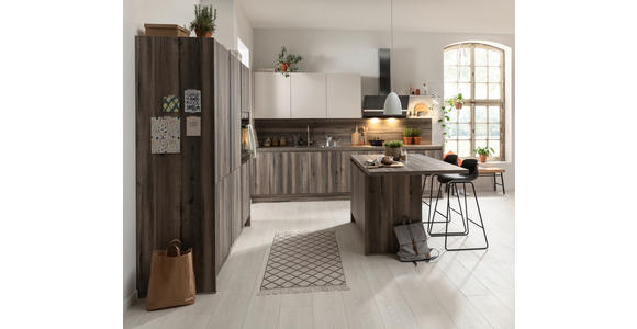 EINBAUKÜCHE   - Eichefarben/Weiß, Design, Holzwerkstoff - Novel