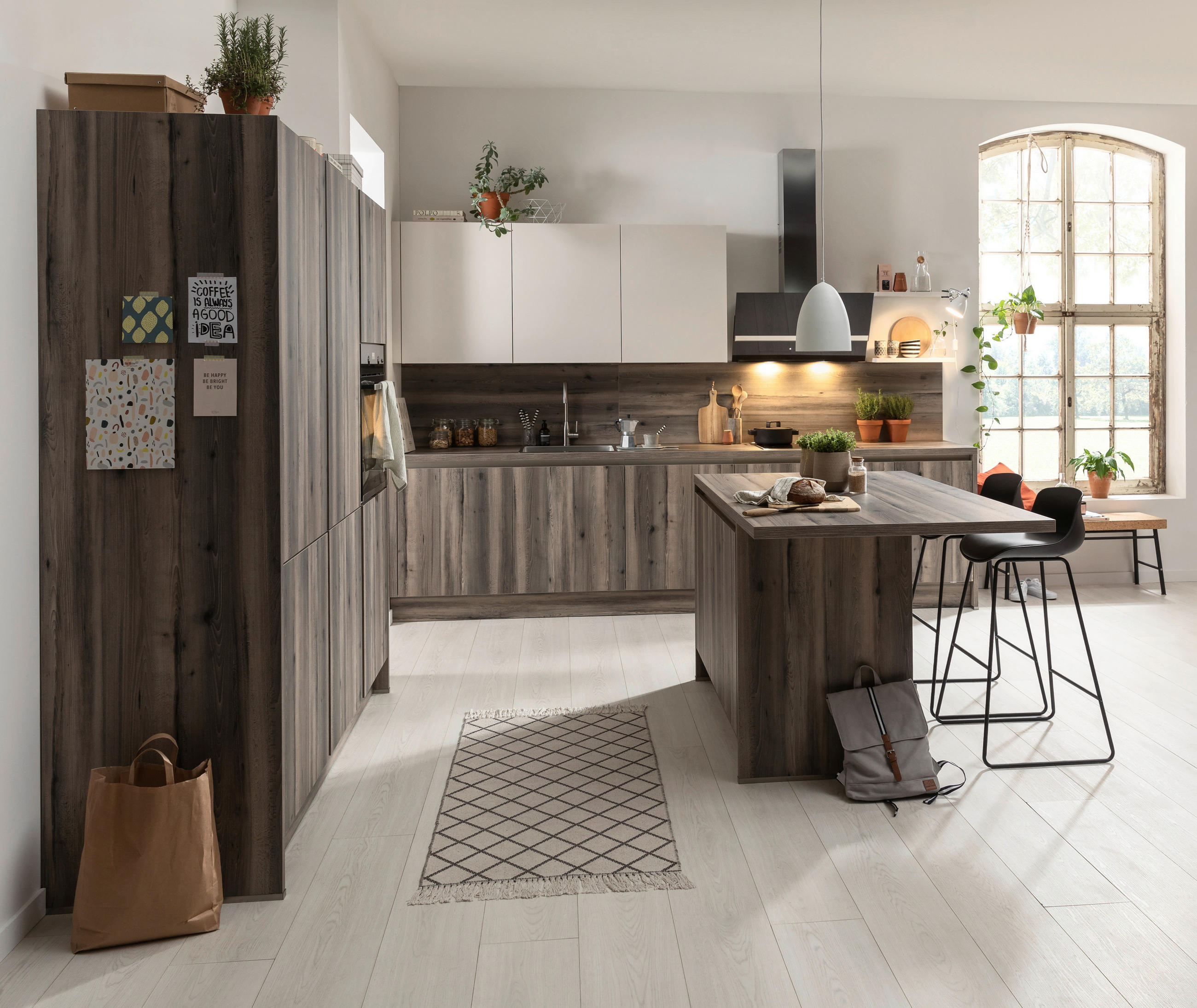 EINBAUKÜCHE MARINA  - Eichefarben/Weiß, Design, Holzwerkstoff - Novel