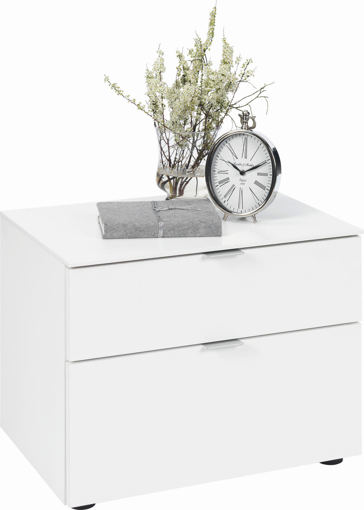 NACHTTISCH 58/45,5/40 cm  in Weiss  - Weiss/Alufarben, Konventionell, Holzwerkstoff/Kunststoff (58/45,5/40cm) - Moderano