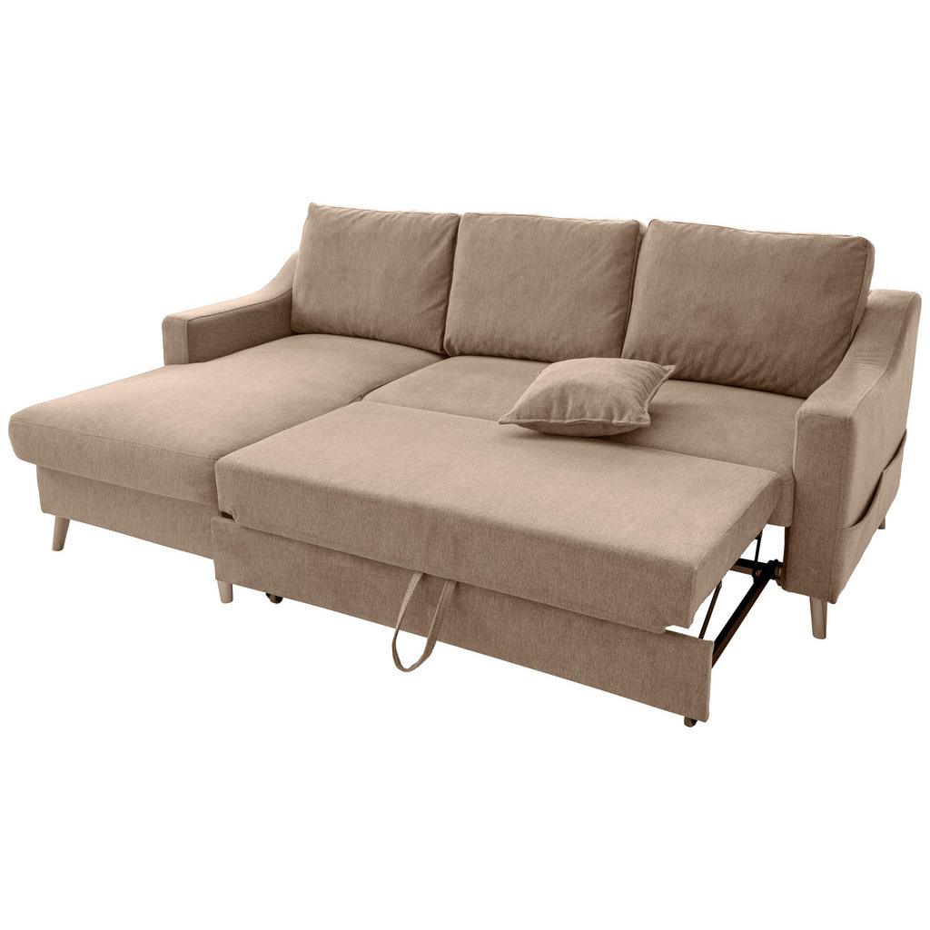 Thumbnail - Livetastic Ecksofa Valentina, Hellbraun, Textil, Buche, Uni, 4-Sitzer, Füllung: Schaumstoff, L-Form, 228x150 cm, Made in...