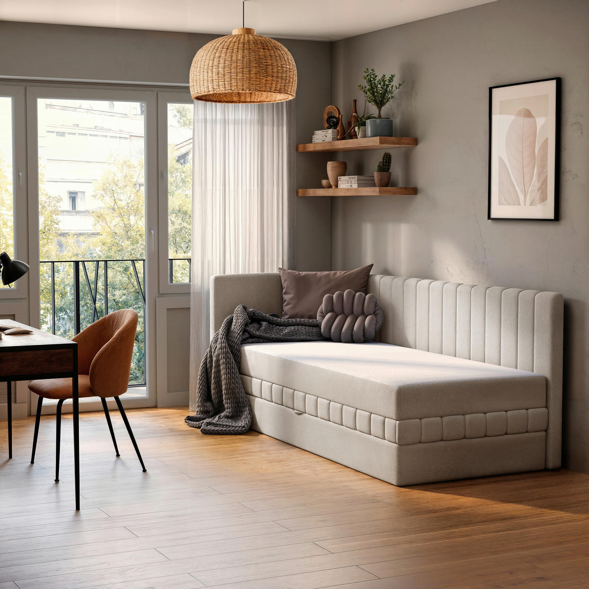 SCHLAFSOFA Chenille, Jacquard Beige  - Beige/Schwarz, Design, Kunststoff/Textil (99/83/212cm) - MID.YOU