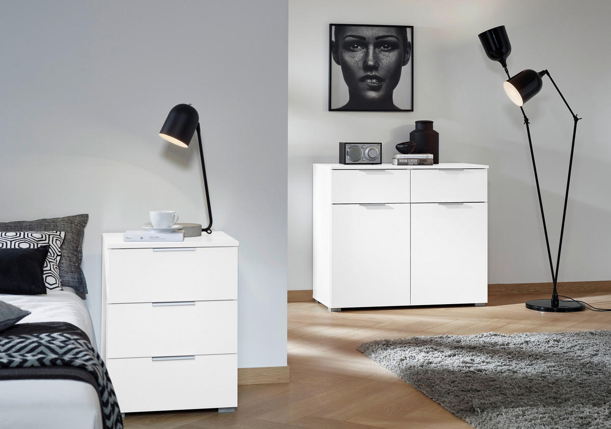 NACHTTISCH  in Weiss  - Weiss/Alufarben, Modern, Holzwerkstoff (47/62/42cm) - Rauch Möbel