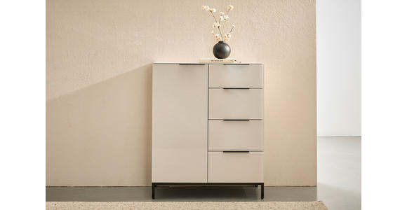 KOMMODE , 90/99,7/42 cm, 4 Schublade(n)  - Kaschmir/Schwarz, Design, Glas/Holzwerkstoff (90/99,7/42cm) - Novel