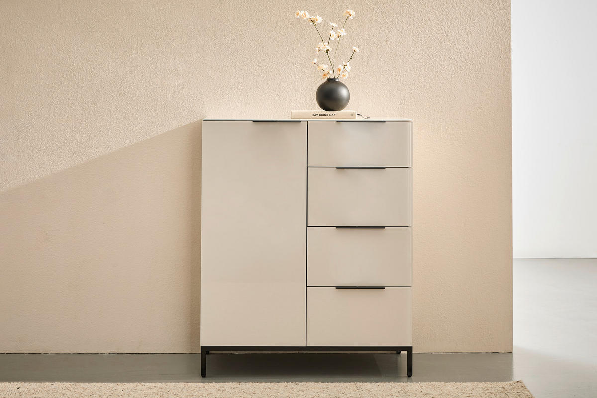 KOMMODE , 90/99,7/42 cm, 4 Schublade(n)  - Kaschmir/Schwarz, Design, Glas/Holzwerkstoff (90/99,7/42cm) - Novel