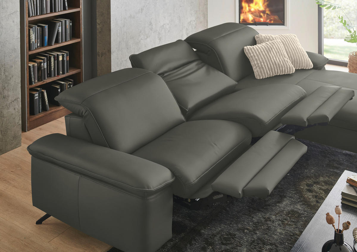 ECKSOFA  Echtleder Dunkelgrau  - Dunkelgrau/Schwarz, Design, Leder/Metall (307/169cm) - Beldomo Premium
