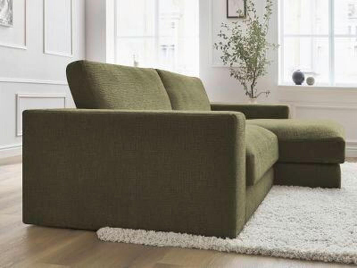 ECKSOFA Ottomane rechts  LEONARD Grün Struktur  - Schwarz/Grün, MODERN, Kunststoff/Textil (234/159cm)