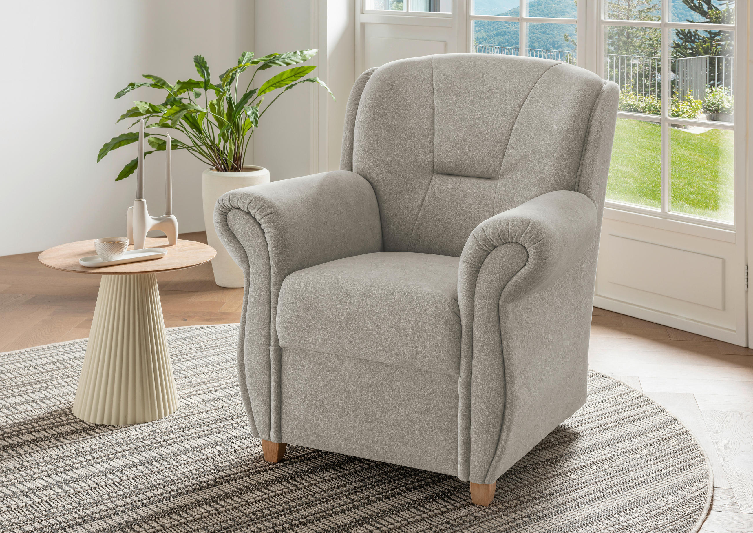 SESSEL in Mikrofaser Silberfarben  - Wildeiche/Silberfarben, KONVENTIONELL, Holz/Textil (91/100/88cm) - Livetastic