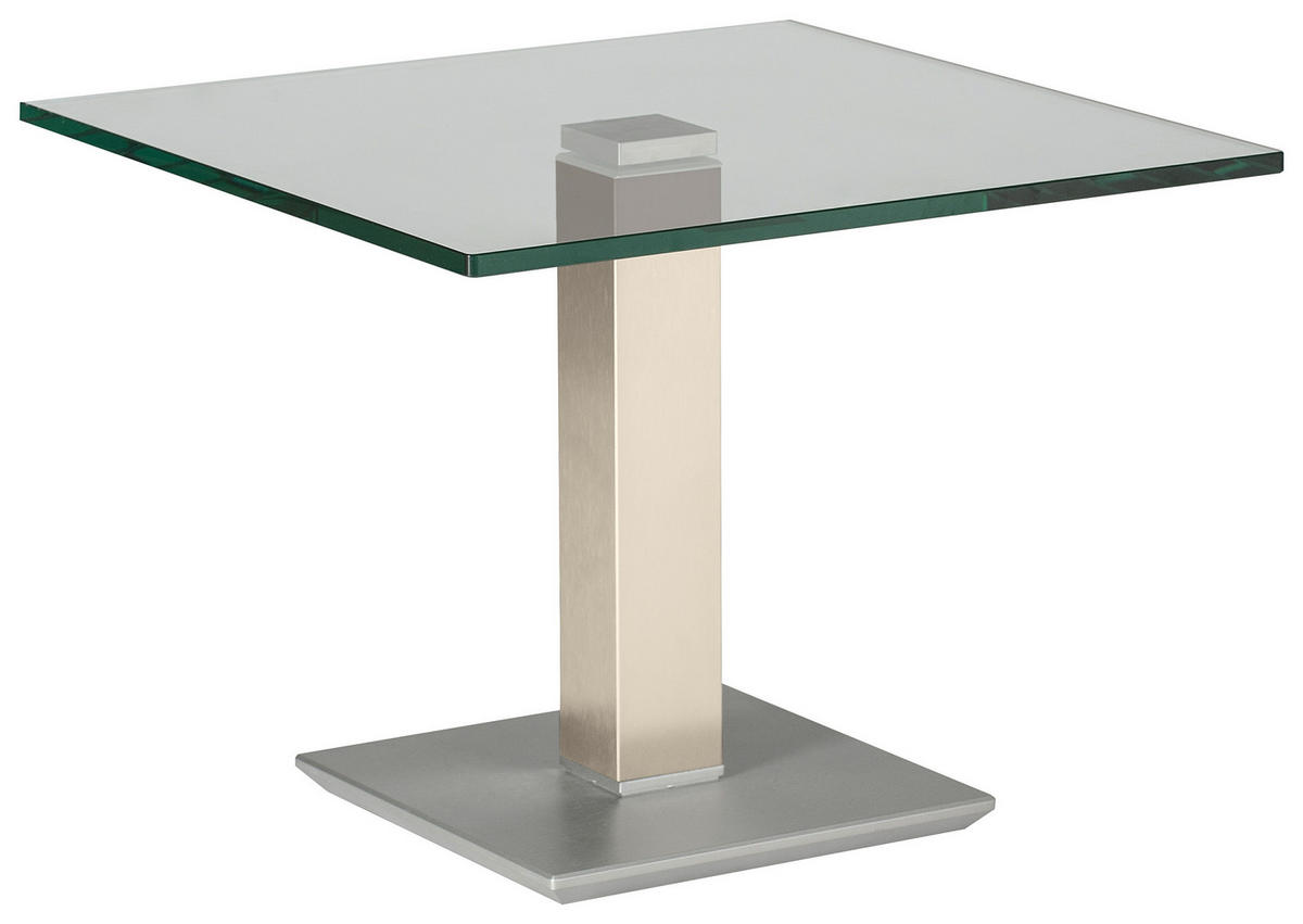 BEISTELLTISCH in Metall, Glas 60/60/46-65 cm  - Weiss/Edelstahlfarben, Design, Glas/Kunststoff (60/60/46-65cm)