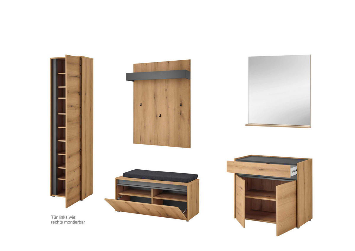 GARDEROBE 6-teilig  in 260/200/40 cm  - Eichefarben/Anthrazit, Design, Holzwerkstoff/Textil (260/200/40cm) - Modante