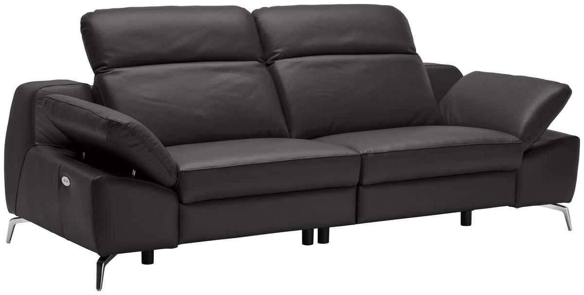 3-SITZER-SOFA in Leder Dunkelbraun  - Chromfarben/Dunkelbraun, Design, Leder/Kunststoff (234/83-99/110cm) - Celina Home
