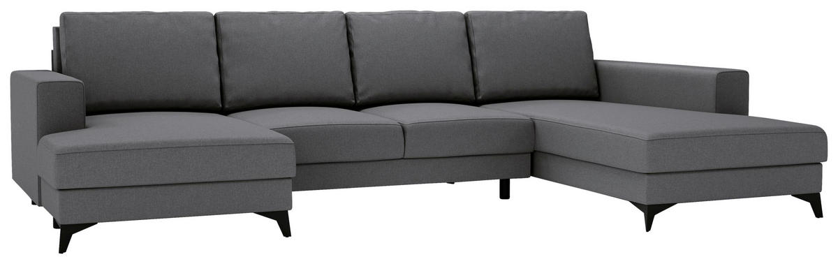 WOHNLANDSCHAFT in Flachgewebe Grau  - Schwarz/Grau, Design, Textil/Metall (156/339/190cm) - Livetastic