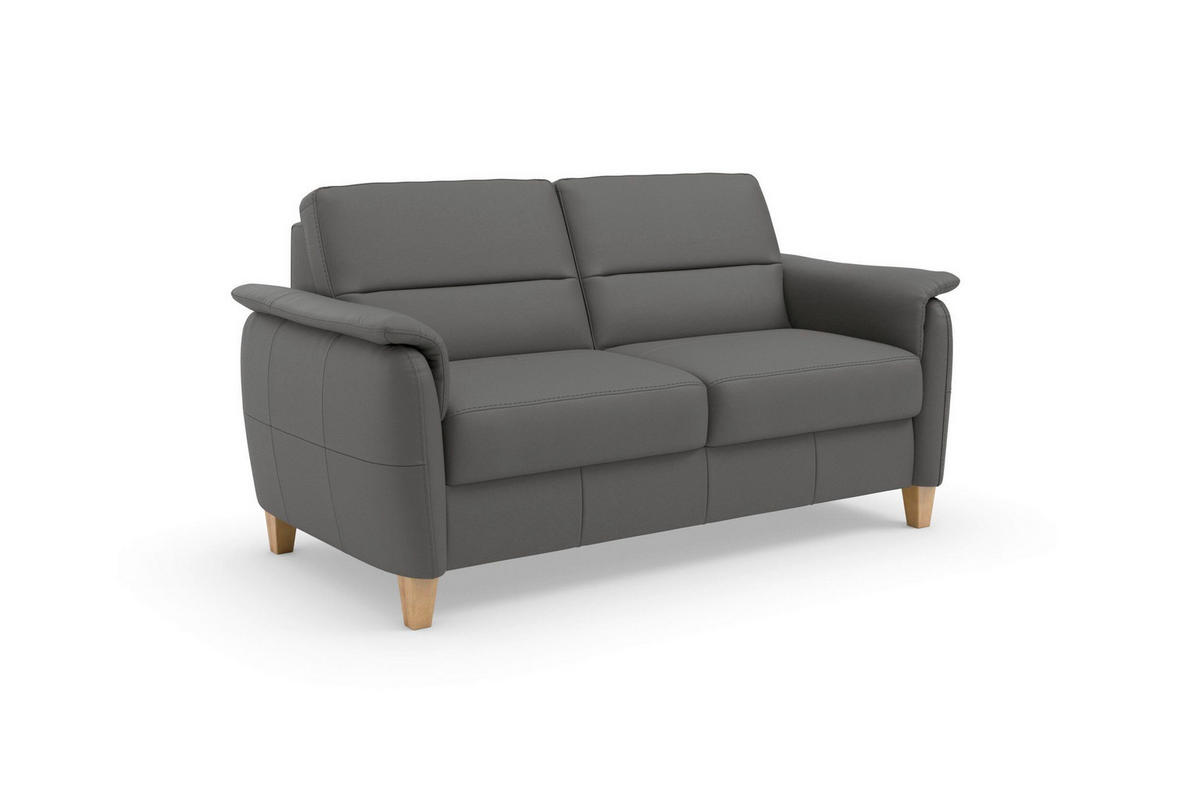 3-SITZER-SOFA PALMERA E Echtleder Mokka  - Eichefarben/Mokka, Basics, Leder/Holz (179/89/89cm) - Sit & More