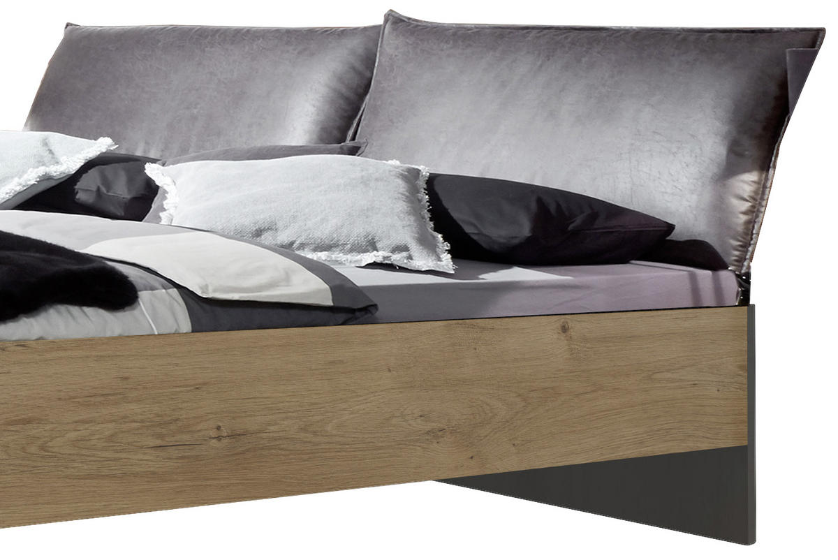 BETT 160/200 cm  in Graphitfarben, Eichefarben   - Eichefarben/Graphitfarben, Basics, Holzwerkstoff (160/200cm) - MID.YOU