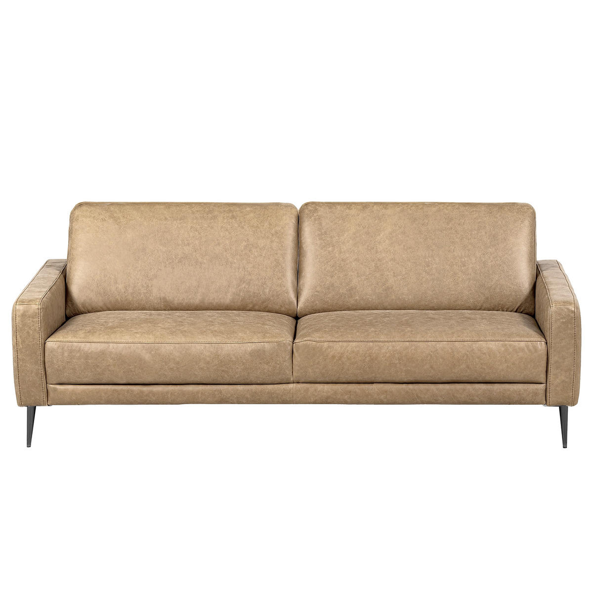 3-SITZER-SOFA SPRING in Lederlook Echtleder Beige  - Beige/Schwarzchrom, Design, Leder/Textil (187/85/92cm) - Livetastic
