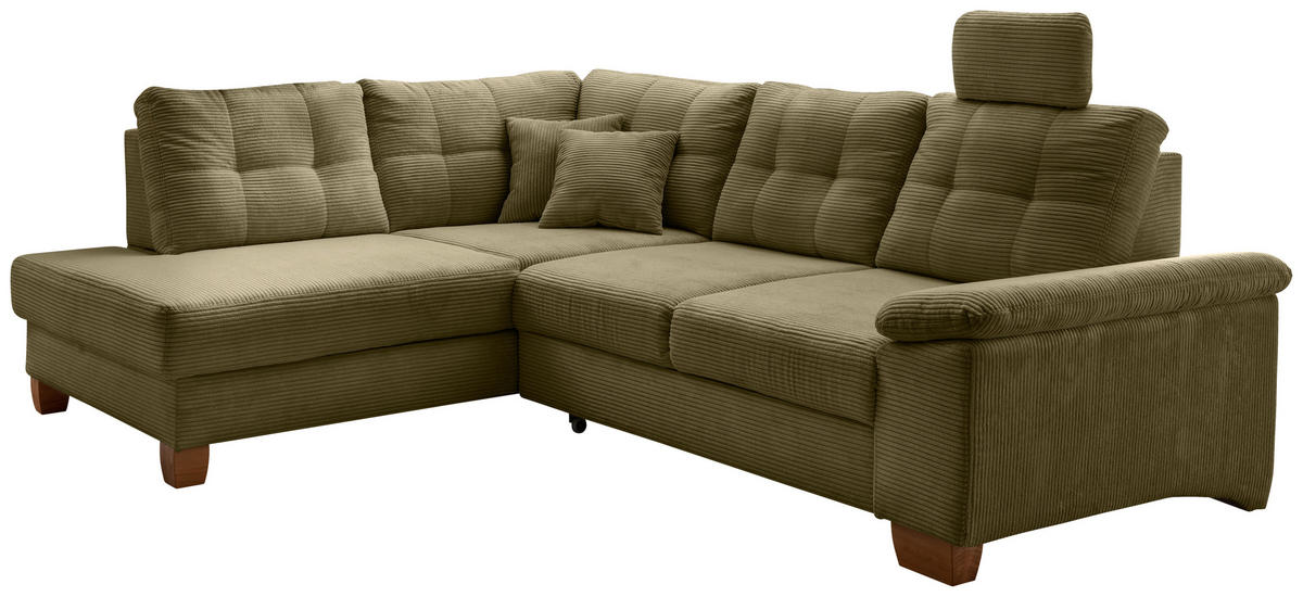 ECKSOFA in Cord Olivgrün  - Naturfarben/Olivgrün, Modern, Holz/Textil (206/274cm) - Livetastic
