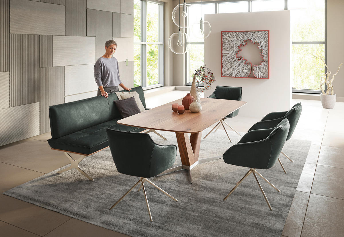 SITZBANK in Holz, Metall, Leder Edelstahlfarben, Dunkelgrün  - Dunkelgrün/Edelstahlfarben, Design, Leder/Holz (214/88/66cm) - Koinor