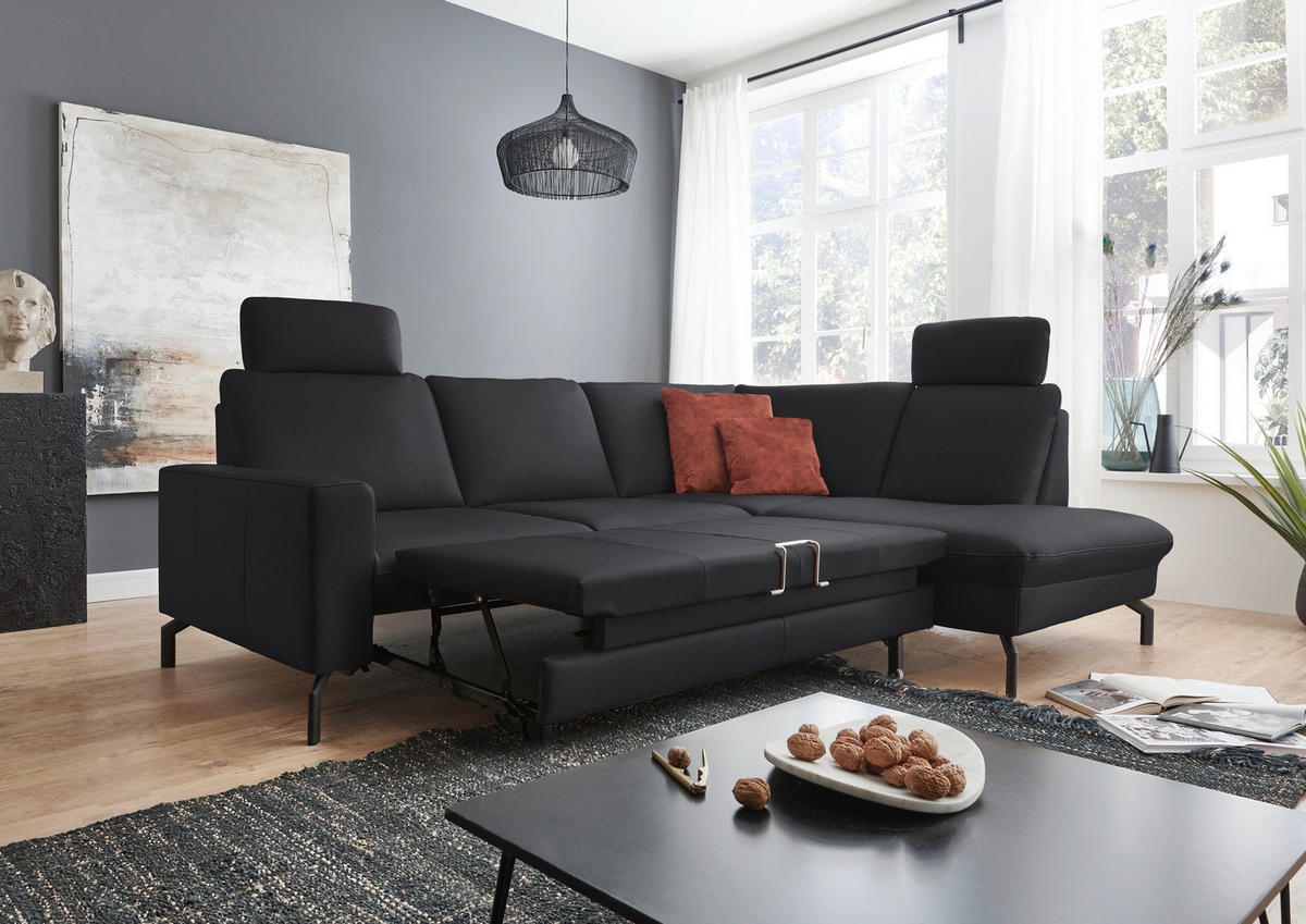 ECKSOFA in Echtleder Anthrazit  - Anthrazit/Schwarz, Design, Leder/Metall (250/194cm) - Beldomo Premium