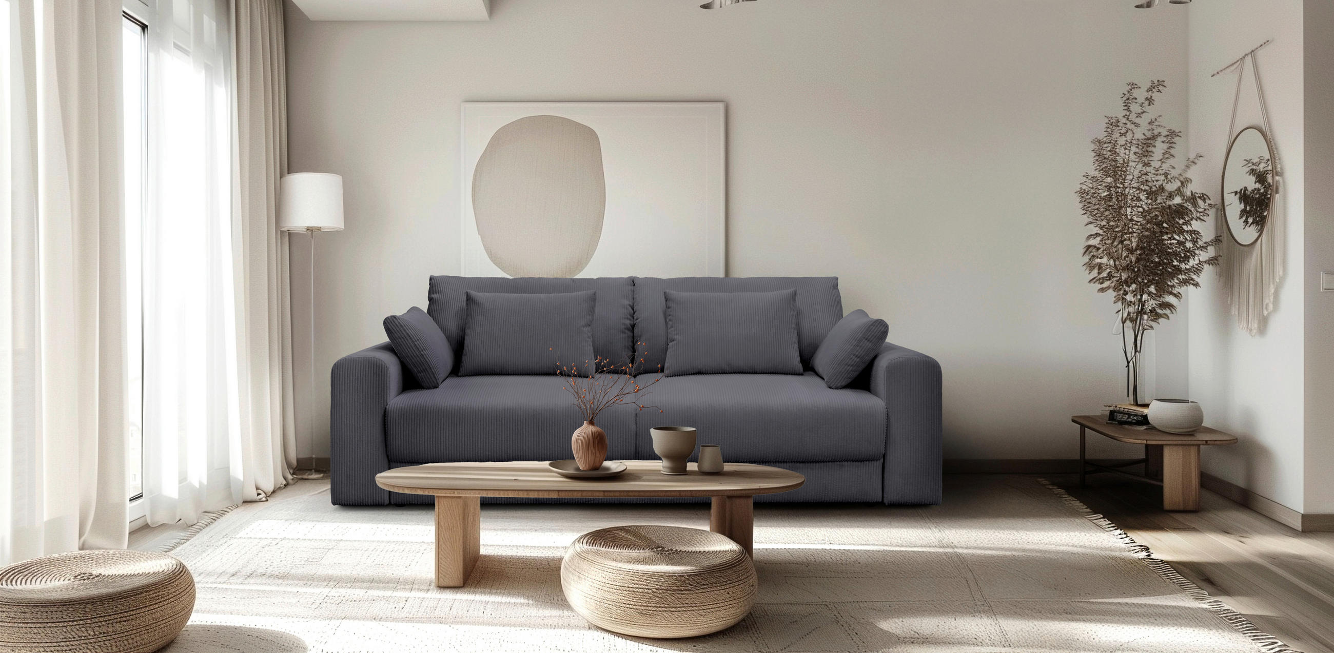 3-SITZER-SOFA MEGA Cord Dunkelgrau  - Dunkelgrau/Schwarz, Design, Textil (252/94/126cm) - MID.YOU