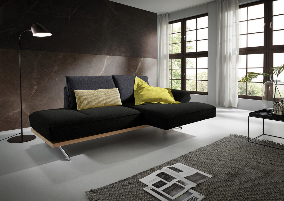 ECKSOFA in Flachgewebe Schwarz, Dunkelblau  - Chromfarben/Schwarz, Design, Holz/Textil (240/132cm) - Koinor