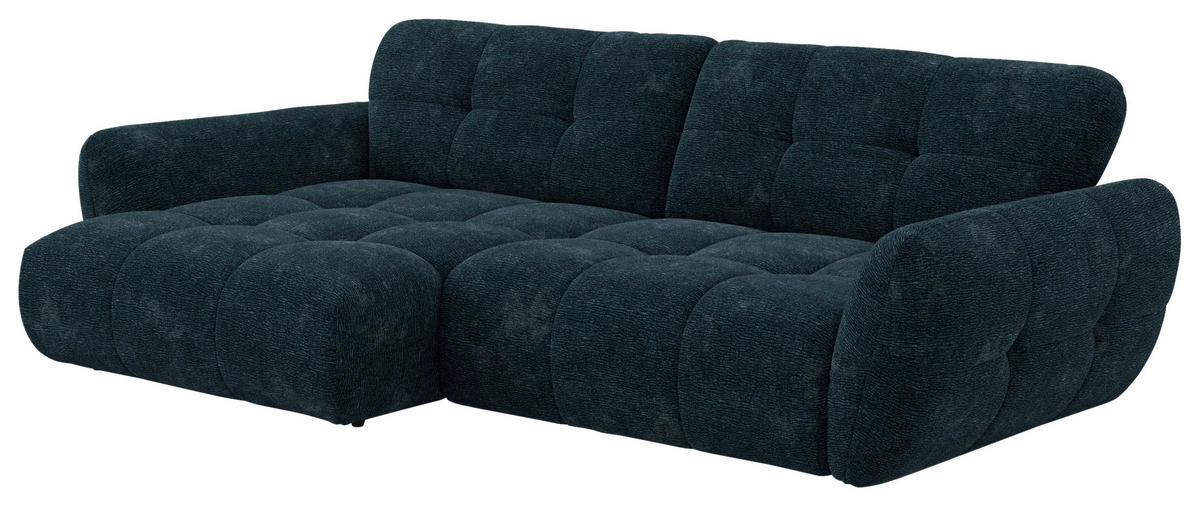 ECKSOFA NIVO Dunkelblau Chenille Rücken echt  - Schwarz/Dunkelblau, MODERN, Kunststoff/Textil (175/312cm) - Livetastic