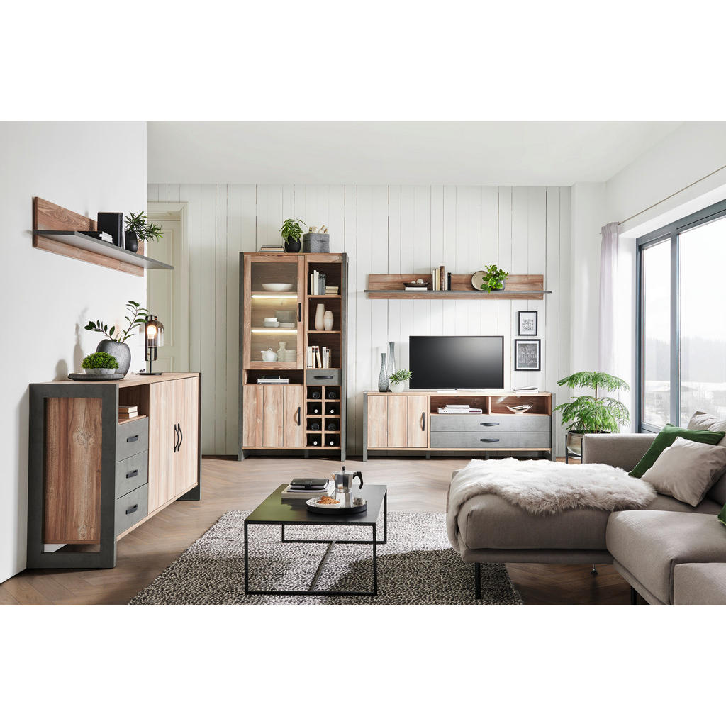 Thumbnail - Carryhome Sideboard, Kiefer, Dunkelgrau, Kunststoff, Betonoptik, 2 Fächer, 3 Schubladen, 189.5x93.4x43.1 cm, Beimöbel er...