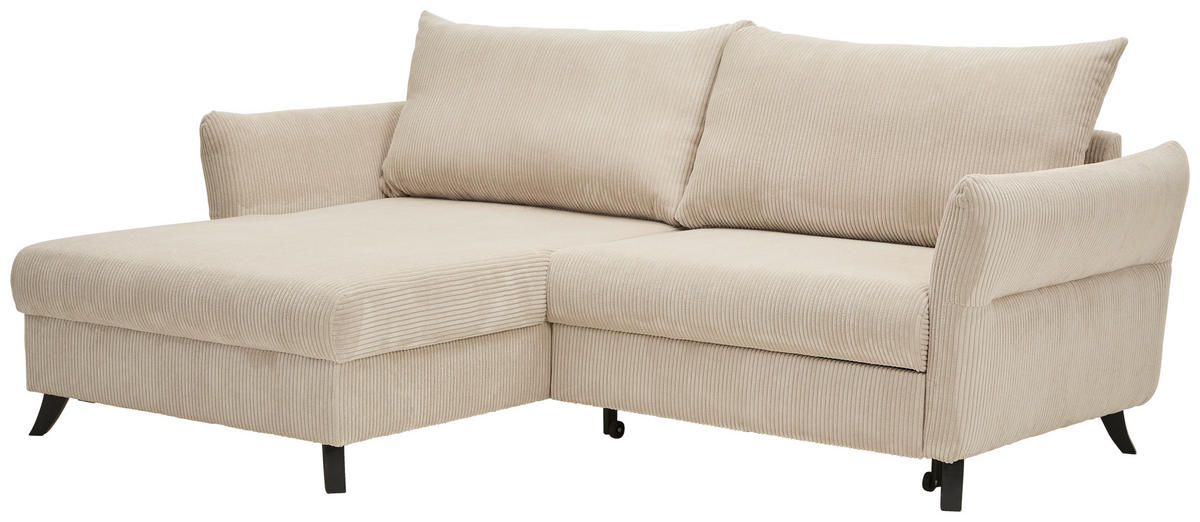 ECKSOFA Beige Cord  - Beige/Schwarz, ROMANTIK / LANDHAUS, Holz/Textil (245/159cm) - Stylife