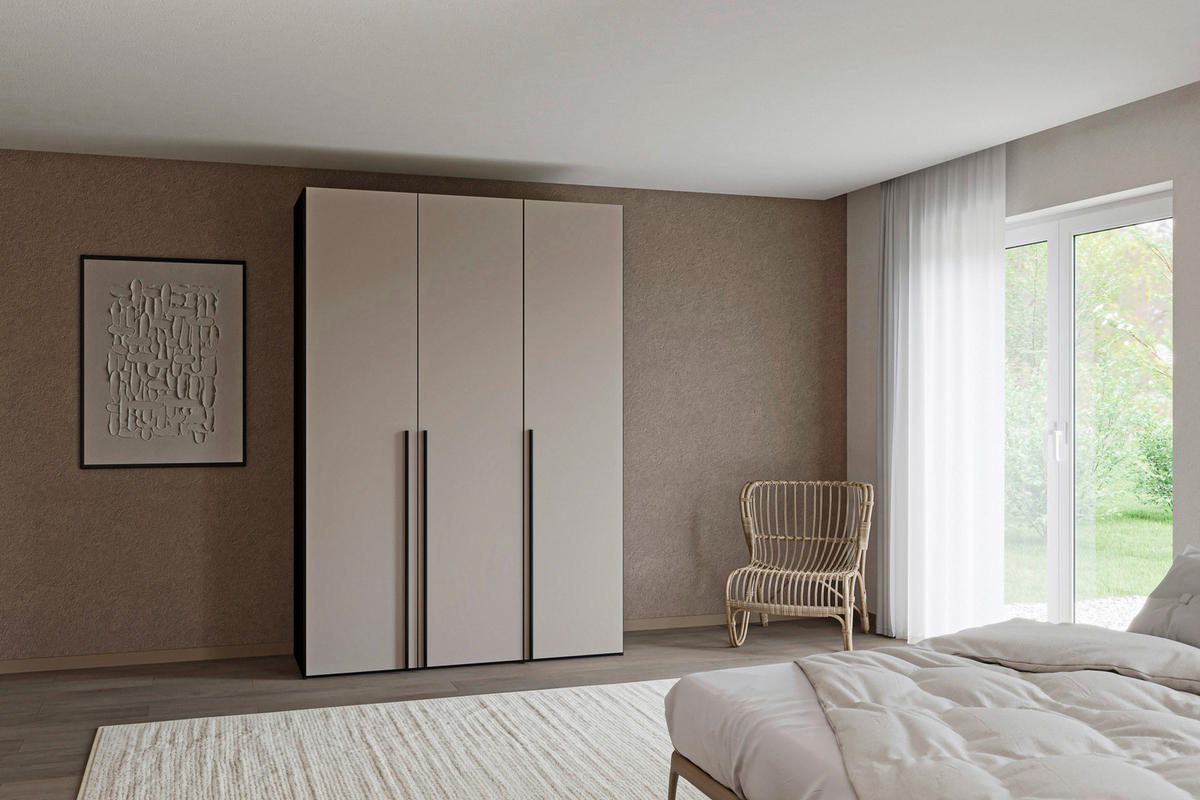 DREHTÜRENSCHRANK 152/220/59 cm,  in Schwarz, Hellbraun, 3-türig  - Hellbraun/Schwarz, Design, Glas/Holzwerkstoff (152/220/59cm) - Jutzler