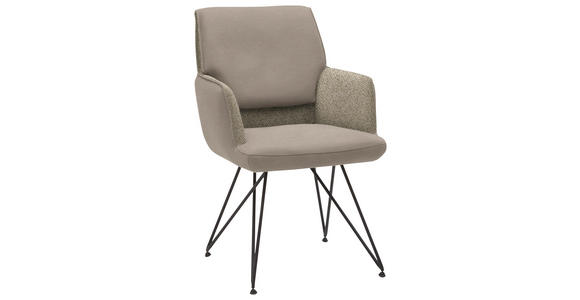 ARMLEHNSTUHL in Flachgewebe Echtleder naturbelassen - Champagner/Beige, Design, Leder/Textil (57/90/68cm) - Ambiente