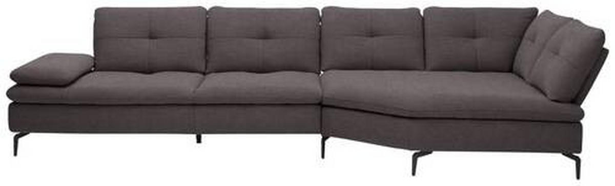 ECKSOFA in Flachgewebe Graphitfarben  - Schwarz/Graphitfarben, Design, Textil/Metall (344/157cm) - Chilliano