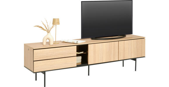 TV-ELEMENT Schwarz, Eichefarben 197/56/41 cm - Eichefarben/Schwarz, Basics, Glas/Holzwerkstoff (197/56/41cm) - Hom`in