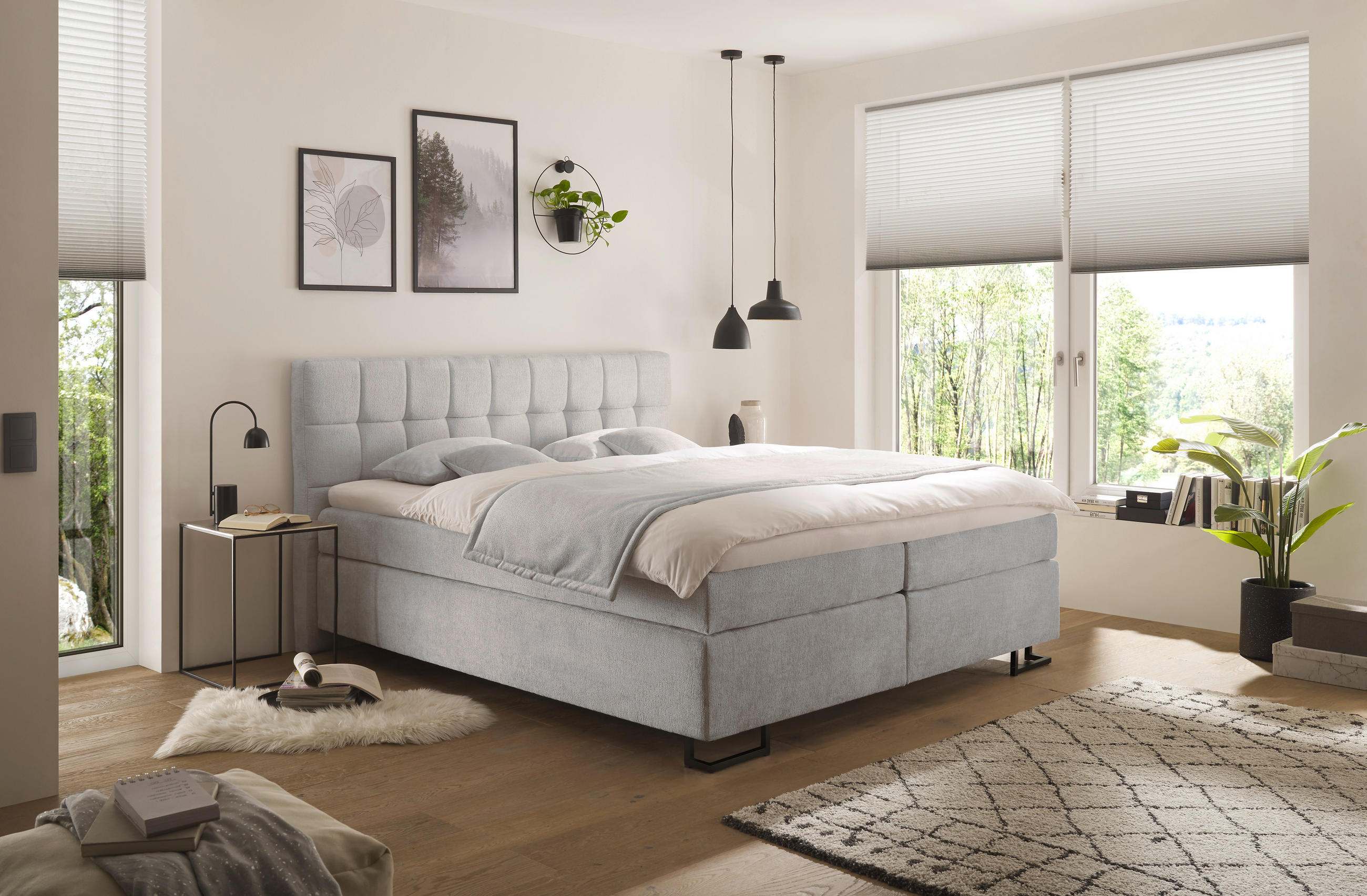 BOXSPRINGBETT 180/200 cm  in Hellgrau  - Hellgrau/Schwarz, KONVENTIONELL, Textil/Metall (180/200cm) - Carryhome