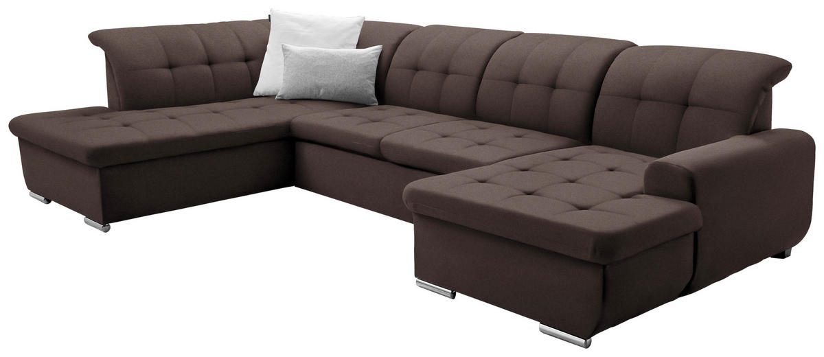 WOHNLANDSCHAFT in Flachgewebe Dunkelbraun  - Dunkelbraun/Silberfarben, Design, Textil/Metall (208/342/145cm) - Cantus