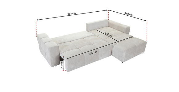 ECKSOFA in Chenille Creme  - Creme/Schwarz, KONVENTIONELL, Kunststoff/Textil (283/180cm) - Carryhome