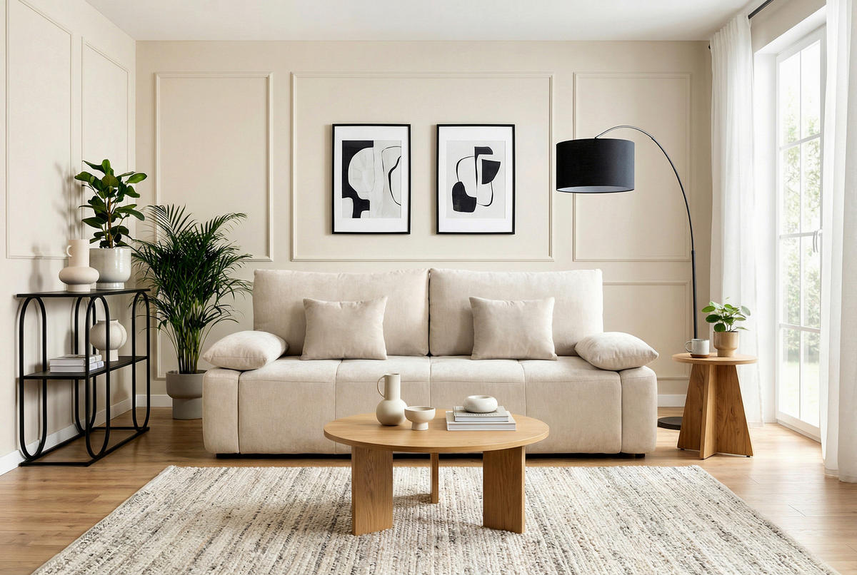 SCHLAFSOFA  in Beige  - Beige/Schwarz, Design, Kunststoff/Textil (240/93/108cm) - MID.YOU