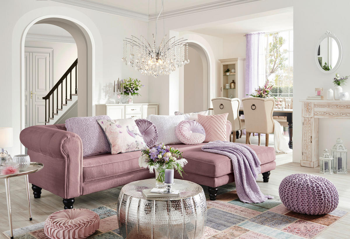 HÖRNSOFFA i plysch rosa  - mörkbrun/rosa, Design, trä/textil (260/160cm) - MID.YOU