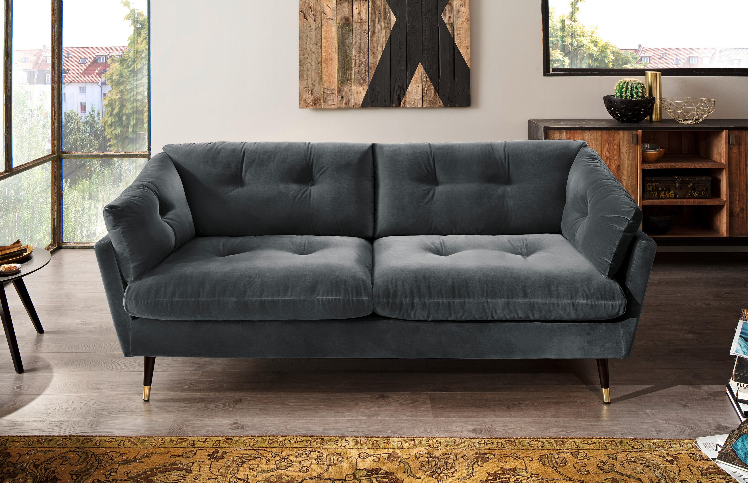 3-SITZER-SOFA JAPAN-3S SOFA in Samt Anthrazit  - Anthrazit, MODERN, Textil (207/84/93cm) - MID.YOU