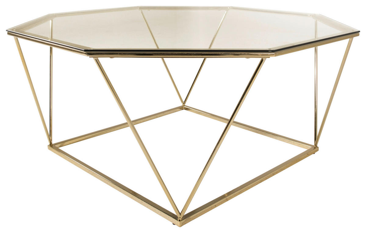 SOFFBORD i metall, glas 100/100/45 cm  - klar/guldfärgad, Design, metall/glas (100/100/45cm) - Livetastic