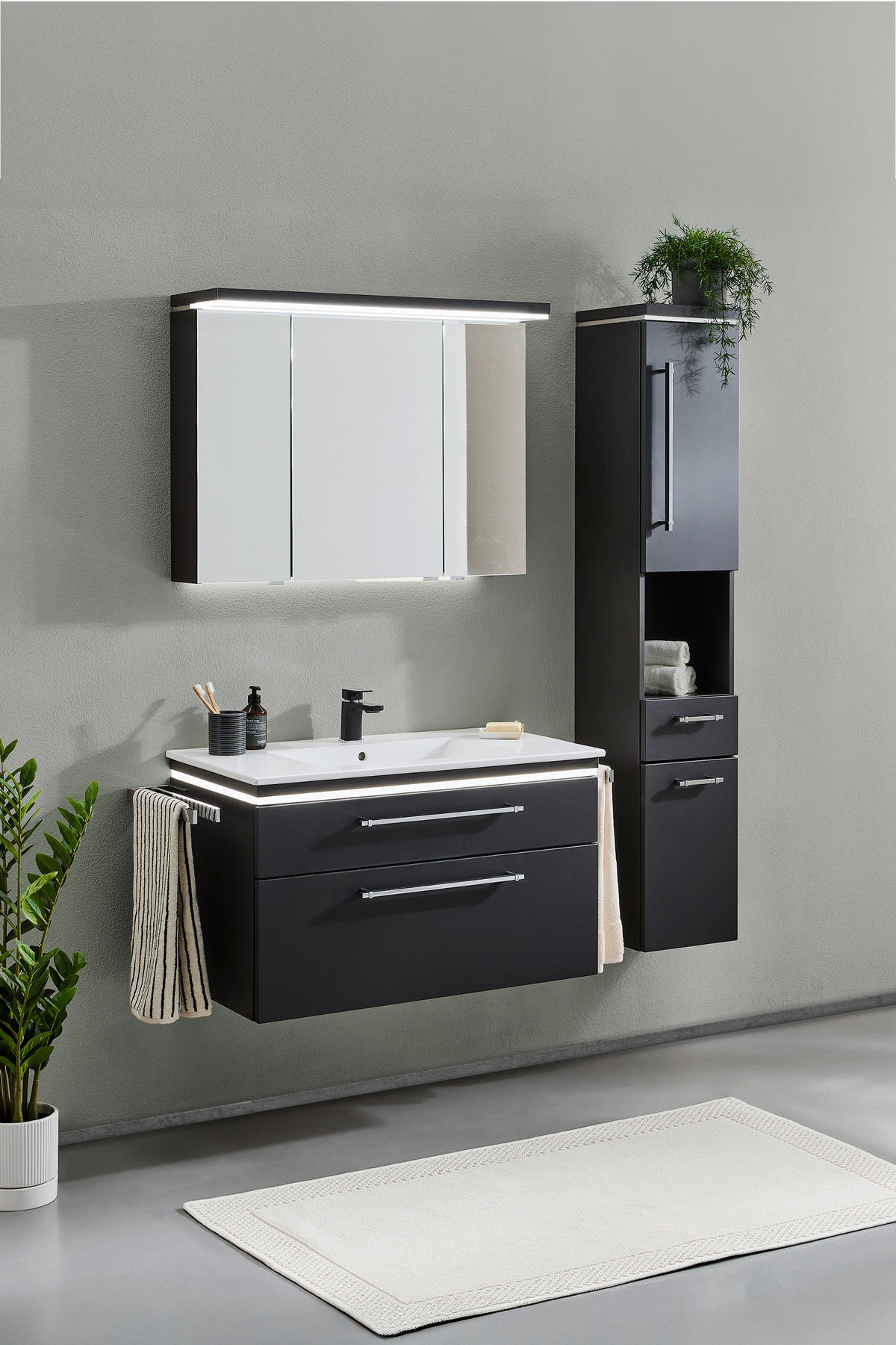 HOCHSCHRANK 30/164/30 cm  - Chromfarben/Grau, KONVENTIONELL, Glas/Holzwerkstoff (30/164/30cm) - Novel