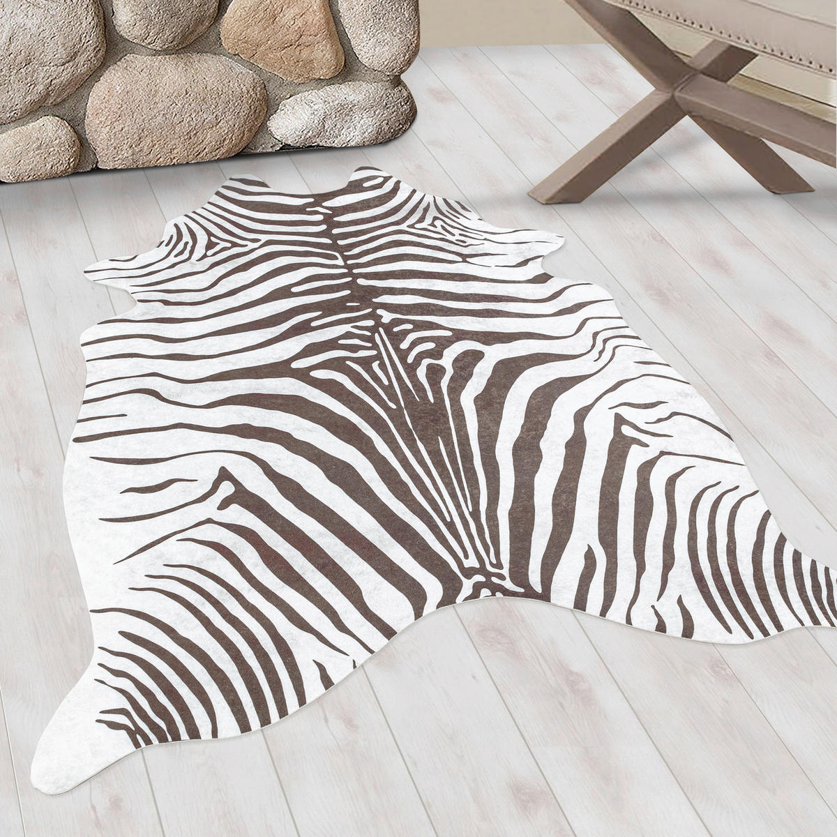 KONSTFÄLL 150/200 cm Etosha  - vit/brun, Design, läder/textil (150/200cm) - Novel