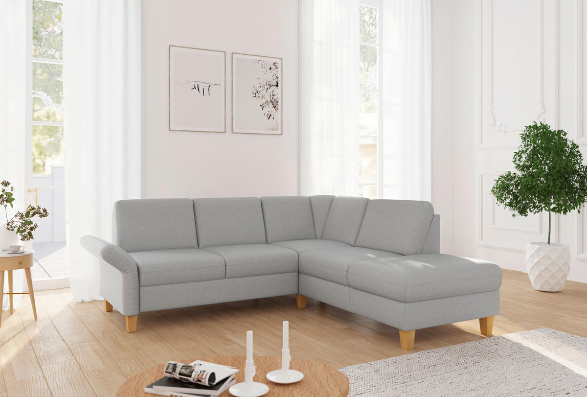 ECKSOFA ROCHELLE E Hellgrau Flachgewebe  - Eichefarben/Hellgrau, KONVENTIONELL, Holz/Textil (240/216cm) - Sit & More